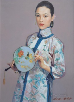 Girl with Fan Chinese Chen Yifei Girl Oil Paintings